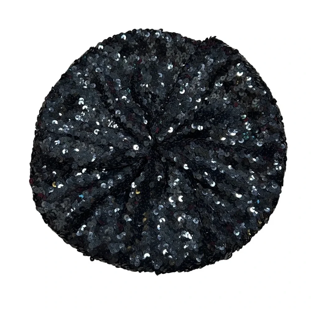 Y2K Mossimo Black Sequin Beret Hat Glam Sparkly Party Fashion Accessory